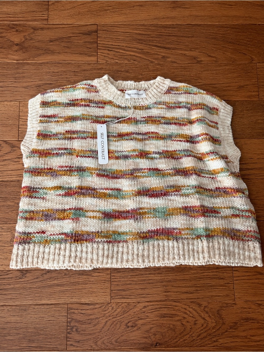 Self Contrast Multicolor Striped Knit Sleeveless Sweater - Cream Sz L